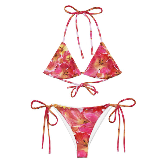 pink lily print recycled string bikini